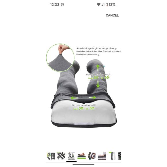 Cosmoplus U Shape Pregnancy Pillow COVER Heather Grey, One Size - New w/o tags - Picture 5 of 5